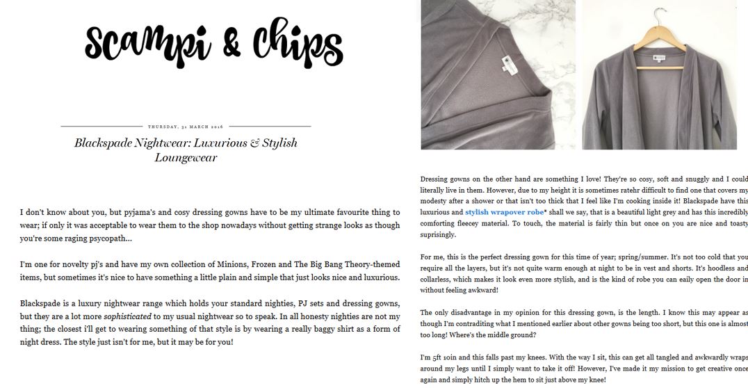 Blackspade loungewear review scampi & Chips