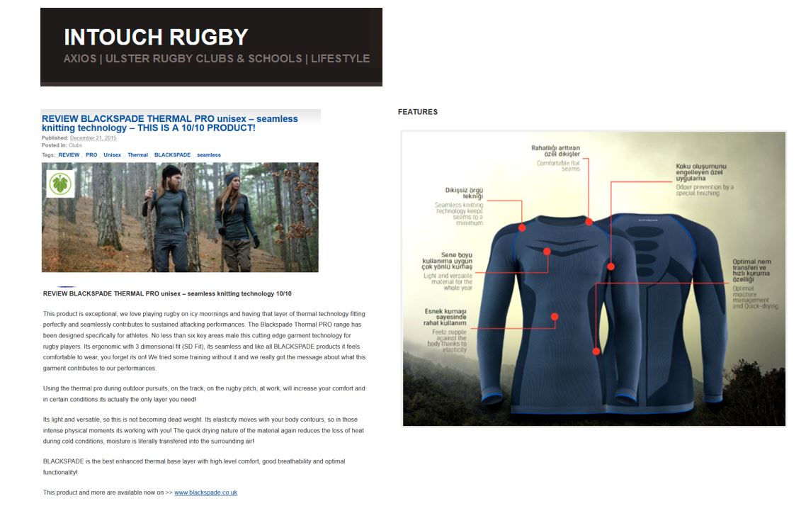 Blackspade Thermal review - intouch rugby