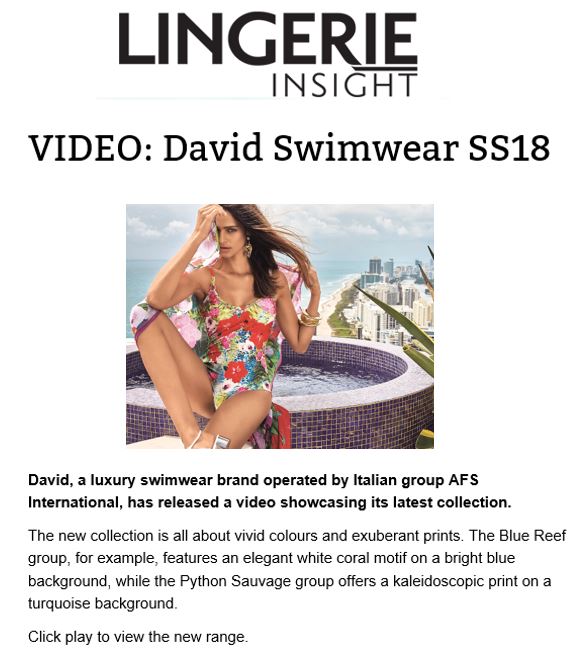 David Swimwear ss18 video lingerie insight