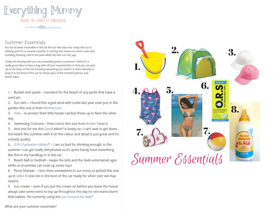 Summer Essentials - Everything Mummy blog